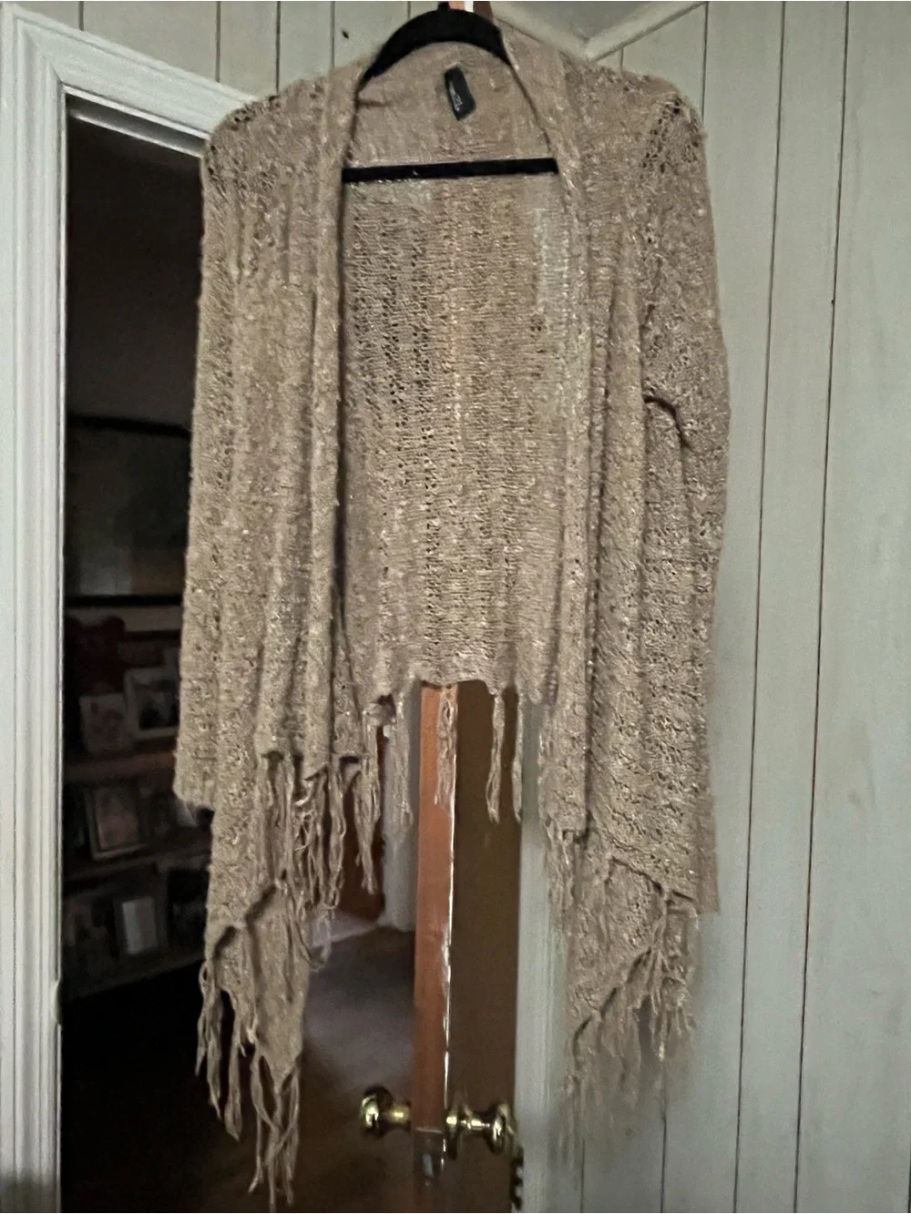 Rue21 Beige Open-Front Fringe Knit Shrug